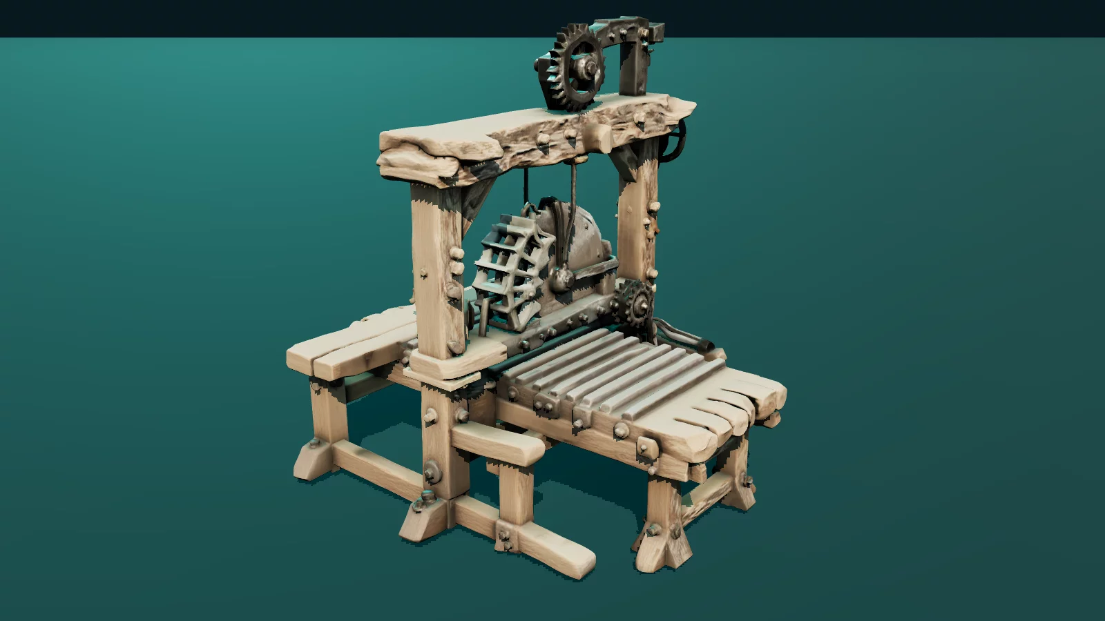 High-detail wooden Mill crafting station with rollers and gears
