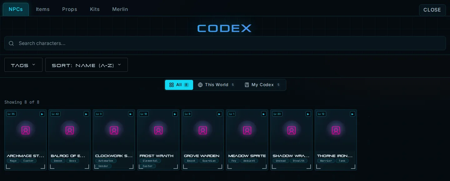 The Codex NPC browser